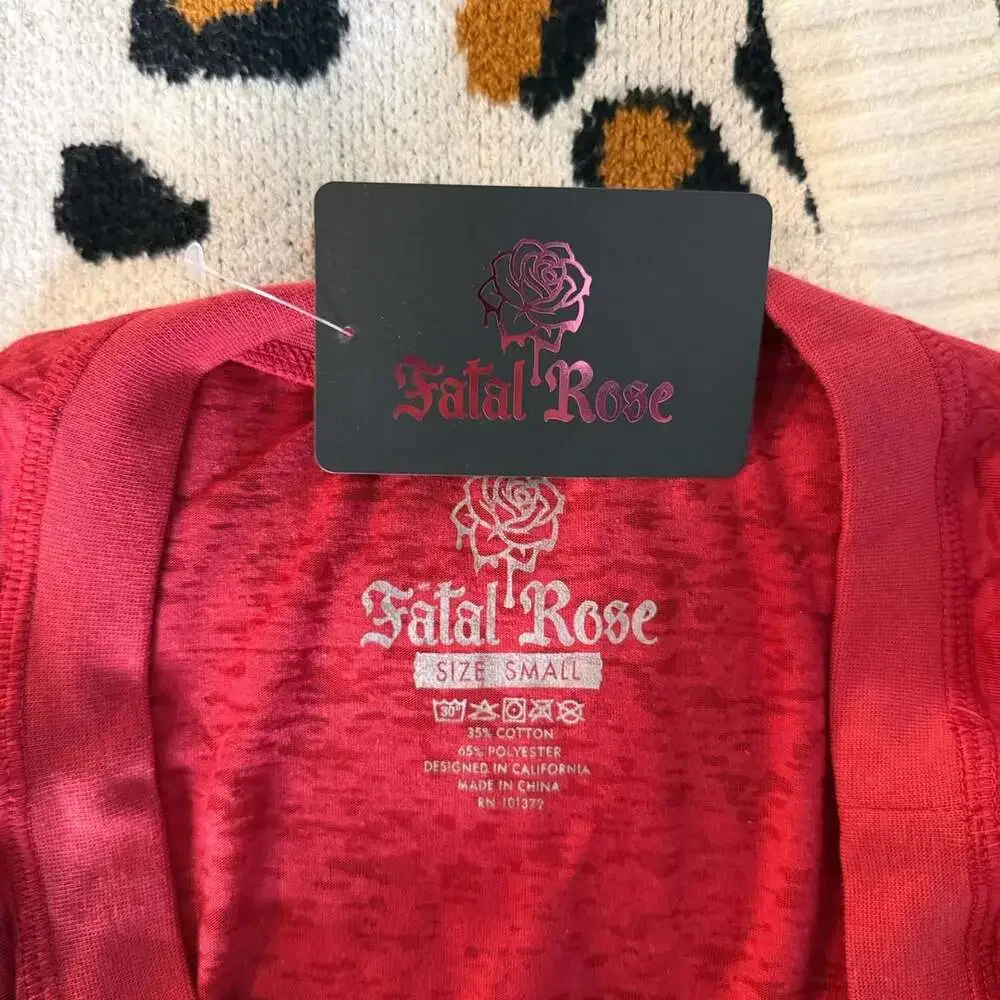 Vintage Fatal Rose Rhinestone Cross Red T-Shirt